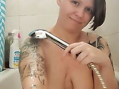 Morning Douche Showcase Soapy Big Natural Tits Breast Rubdown In Bathtub